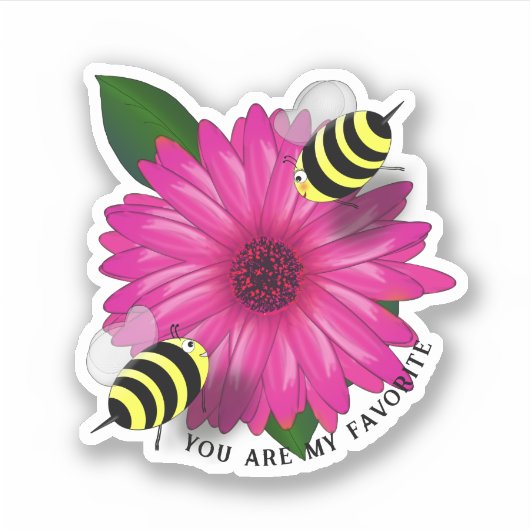 Bij ontbijt op roze bloem sticker (Voorkant)