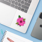 Bij ontbijt op roze bloem sticker (Laptop met iPhone)