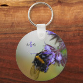 Bij op Blauwe Tanacetum Sleutelhanger (Voorkant)