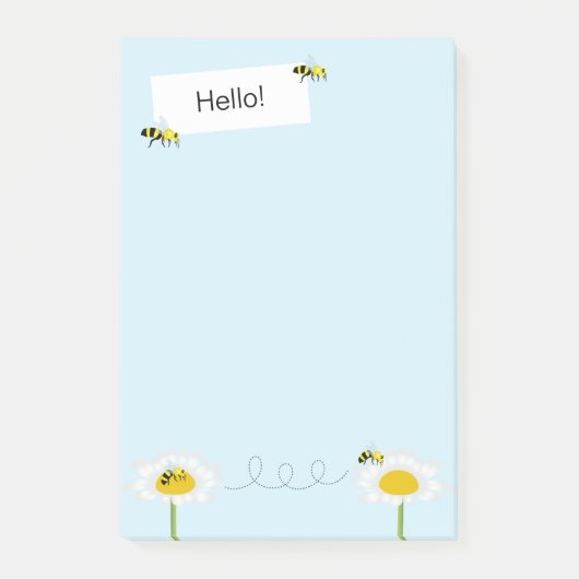 Bij op Bloem Post-it Notities - Blauwe Achtergrond Post-it® Notes (Voorkant)
