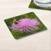 Bij op distelbloem natuur kartonnen onderzetters (Schuin)