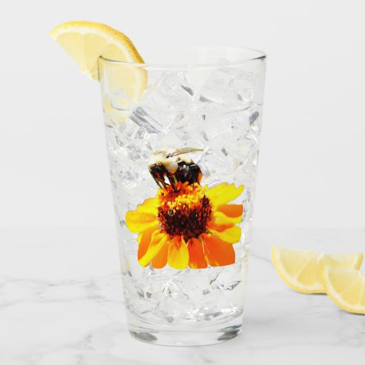 Bij Op Een Bloem Drinkglas Glas (Voorkant ijs)