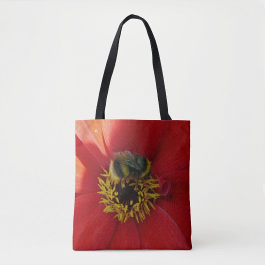 Bij op een rood bloemCanvas tas (Voorkant)