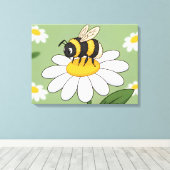 Bij op een witte madeliefjes canvasprint canvas afdruk (Insitu (Houten vloer))
