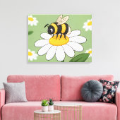 Bij op een witte madeliefjes canvasprint canvas afdruk (Insitu (Woonkamer))
