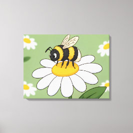 Bij op een witte madeliefjes canvasprint canvas afdruk