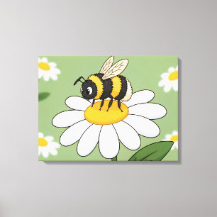 Bij op een witte madeliefjes canvasprint canvas afdruk
