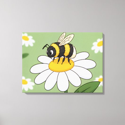 Bij op een witte madeliefjes canvasprint canvas afdruk (Voorkant)