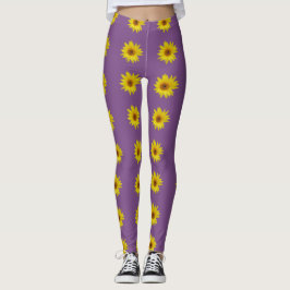 Bij op een zonnebloem met paarse achtergrond leggings