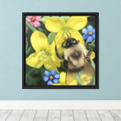 Bij op gele bloem canvas afdruk (Insitu (Houten vloer))