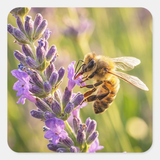 Bij op Lavendel Vierkante Sticker (Voorkant)