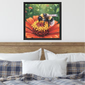 Bij op oranje bloem canvas afdruk (Insitu (Slaapkamer))