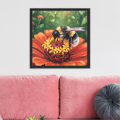 Bij op oranje bloem canvas afdruk (Insitu (Woonkamer))