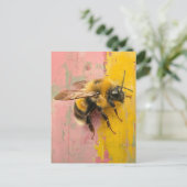 Bij op roze en geel briefkaart (Staand voorkant)