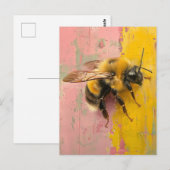 Bij op roze en geel briefkaart (Voorkant / Achterkant)