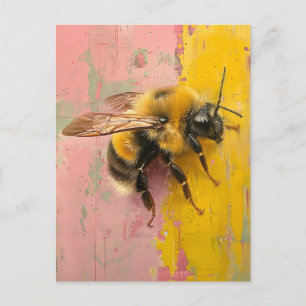 Bij op roze en geel briefkaart