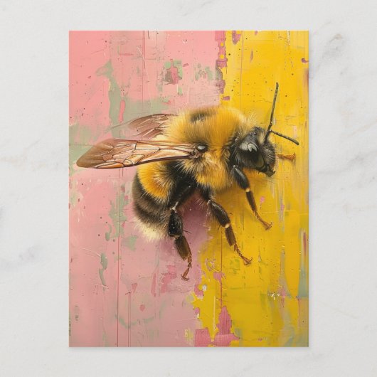 Bij op roze en geel briefkaart (Voorkant)