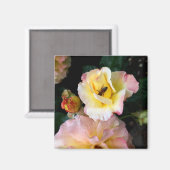 Bij op roze gele rozen bloemen magneet (Voorkant / Achterkant)