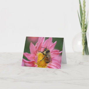 Bij op roze margriet bloem fotografie notitie kaart
