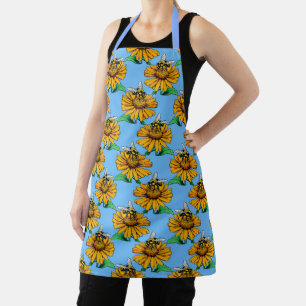 Bij op zonnebloem bloempatroon ontwerp blauw schort