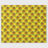 Bij op zonnebloem bloempatroon ontwerp geel cadeaupapier (Vlak)