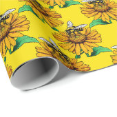 Bij op zonnebloem bloempatroon ontwerp geel cadeaupapier (Rol Hoek)