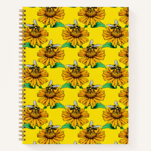 Bij op zonnebloem bloempatroon ontwerp geel notitieboek