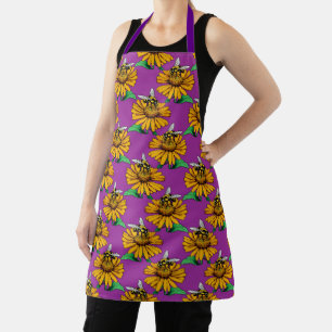 Bij op zonnebloem bloempatroon ontwerp paars schort
