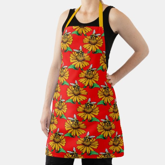 Bij op zonnebloem bloempatroon ontwerp rood schort