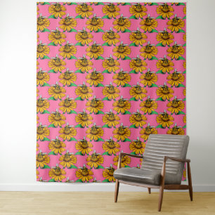 Bij op zonnebloem bloempatroon ontwerp roze wandkleed