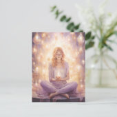 Bij Peace  Mediterende Yoga Meisje Paarse Goud Briefkaart (Staand voorkant)