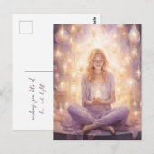 Bij Peace  Mediterende Yoga Meisje Paarse Goud Briefkaart (Voorkant / Achterkant)