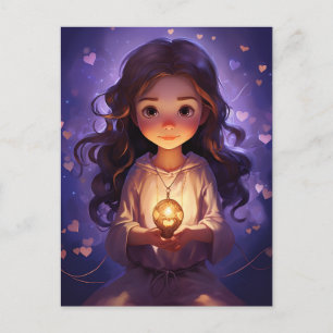 Bij Peace  Mediterende Yoga Meisje Paarse Harten Briefkaart