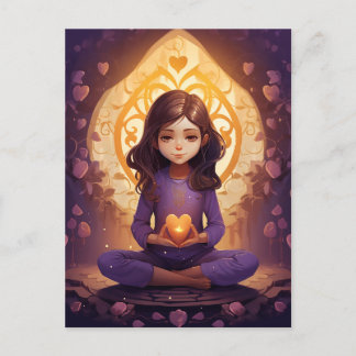 Bij Peace Mediterende Yoga Meisje Paarse Harten Briefkaart