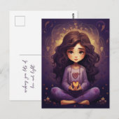 Bij Peace Mediterende Yoga Meisje Paarse Harten Briefkaart (Voorkant / Achterkant)