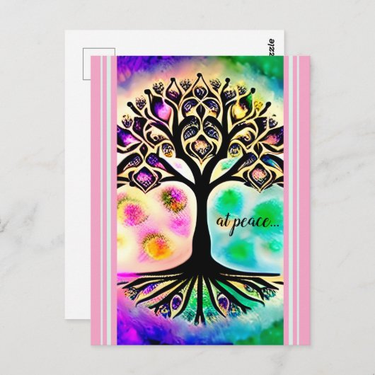 Bij Peace Whimsical Tree of Life Inspirerend Briefkaart (Voorkant / Achterkant)