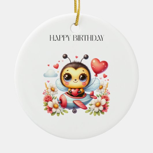 Bij Piloot Verjaardag Keramisch Ornament (Voorkant)