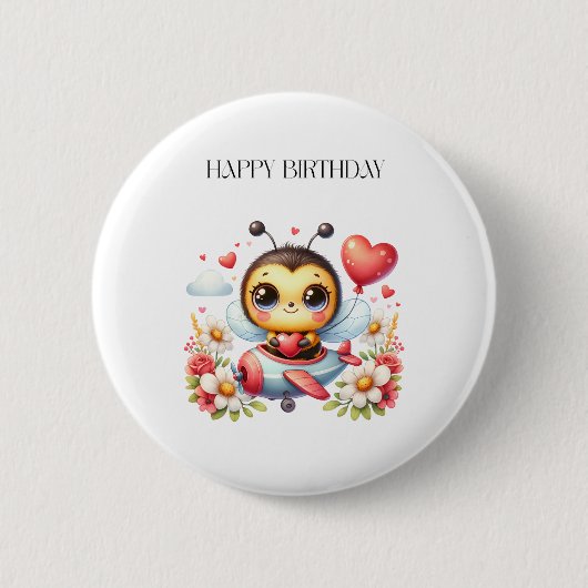 Bij Piloot Verjaardag Ronde Button 5,7 Cm (Voorkant)