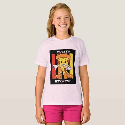 Bij pizza kreukelen we t-shirt (Voorkant volledig)