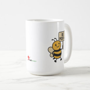 "Bij Positief" koffiemok Mooie hommel slogan