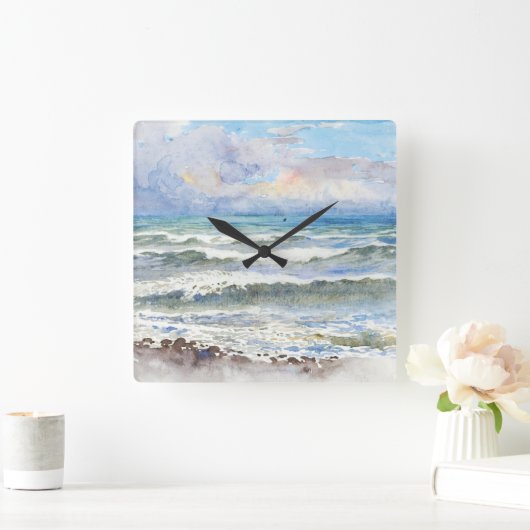 Bij Pwllheli N. Wales Fine Art Waterverf Seascape Vierkante Klok (Huis)