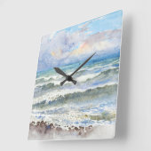 Bij Pwllheli N. Wales Fine Art Waterverf Seascape Vierkante Klok (Hoek)