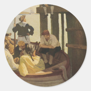 Bij Queen's Ferry door NC Wyeth, Vintage Piraten Ronde Sticker