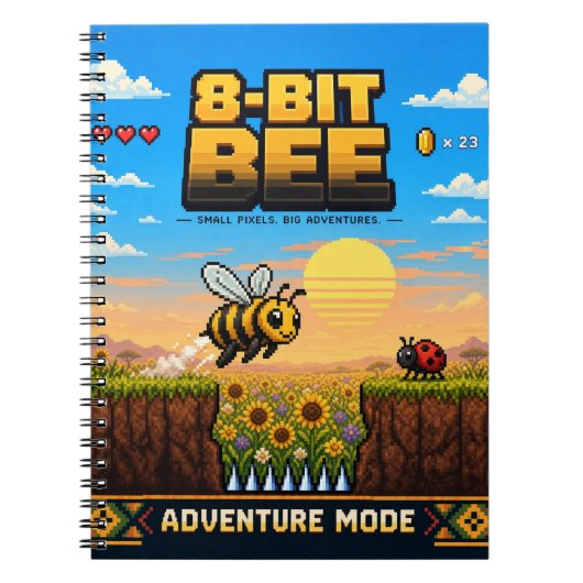 Bij, Retro 8-Bit Pixelkunst Notitieboek (Voorkant)