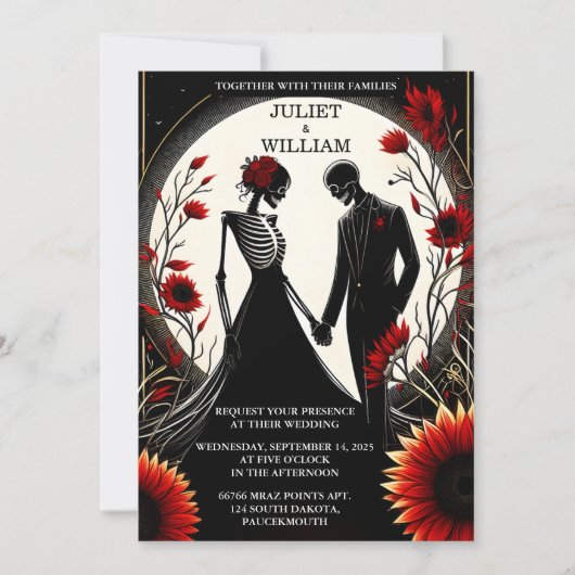 Bij Ruby Dikke Claret Wit Hart Rood Zwart Bruiloft Kaart (Voorkant)