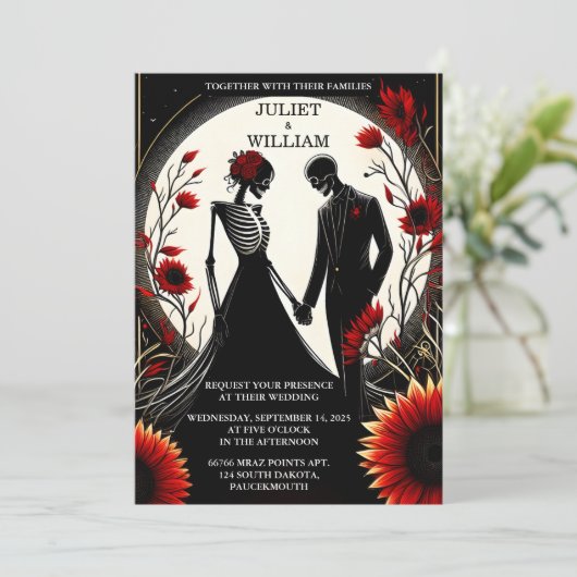 Bij Ruby Dikke Claret Wit Hart Rood Zwart Bruiloft Kaart (Staand voorkant)