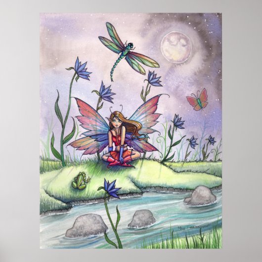 Bij schemering Sprookjesachtige Libelle Kikker Pos Poster (Voorkant)