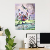 Bij schemering Sprookjesachtige Libelle Kikker Pos Poster (Thuiskantoor)