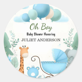 Bij Soft Boho Beer Blue Cub Welkom Baby Boy Shower Ronde Sticker