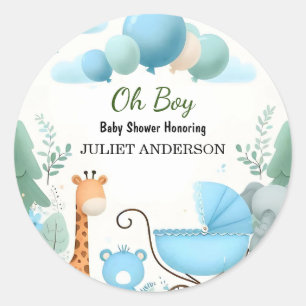 Bij Soft Boho Beer Blue Cub Welkom Baby Boy Shower Ronde Sticker